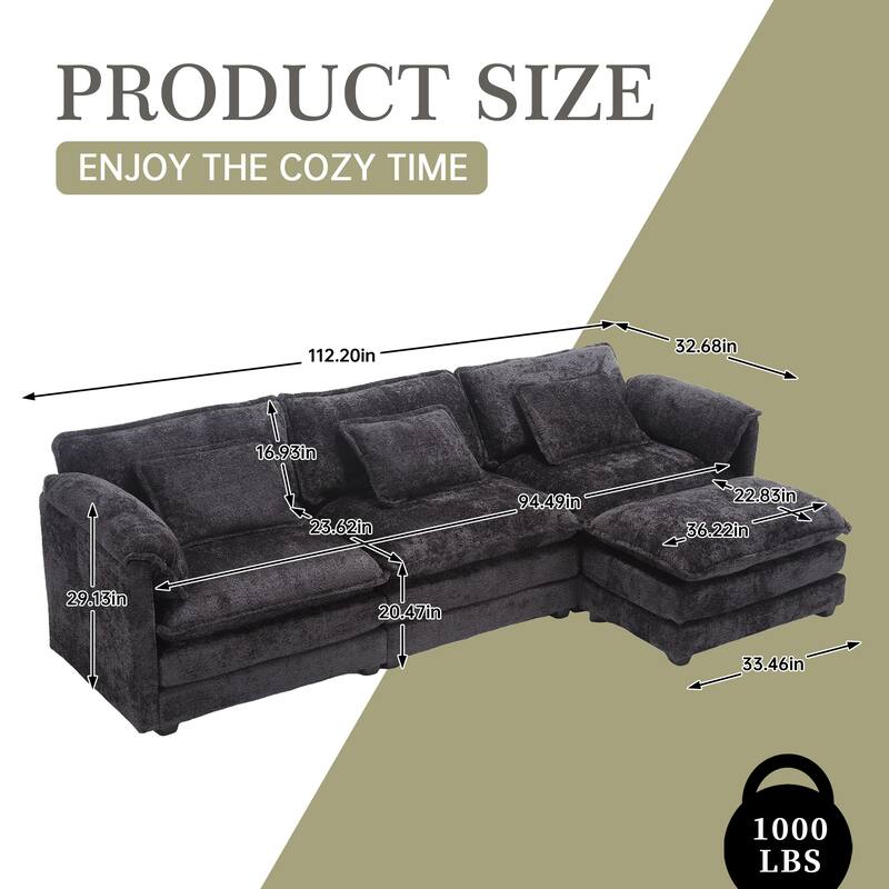 Chenille Fabric L-Shape Comfy Oversized three-seat Modular Sectional Sofa