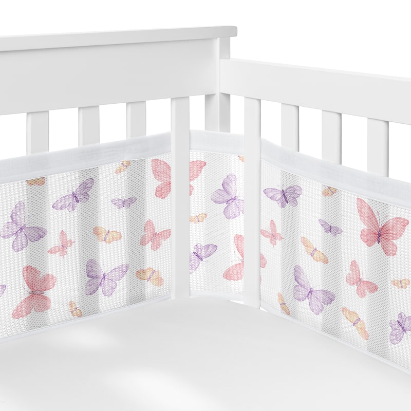 Sweet Jojo Designs Pink/Purple Shabby Chic Butterfly Girl 5pc Crib Bedding + BreathableBaby Breathable Mesh Liner - Crib Size