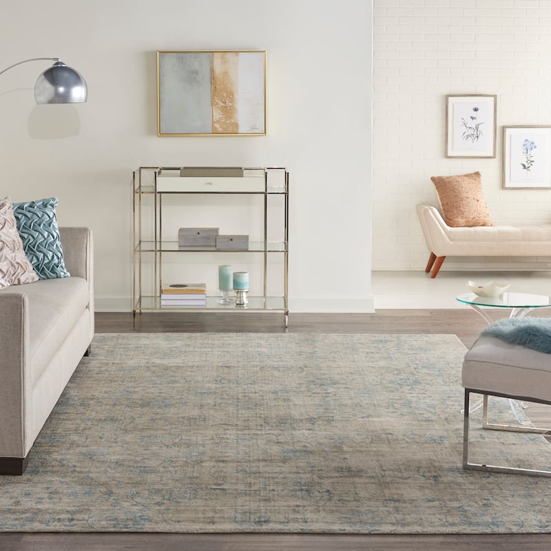 Desert Skies Vintage Floral Beige Blue Area Rug - 8' x 11' - Beige/Blue - Rectangle