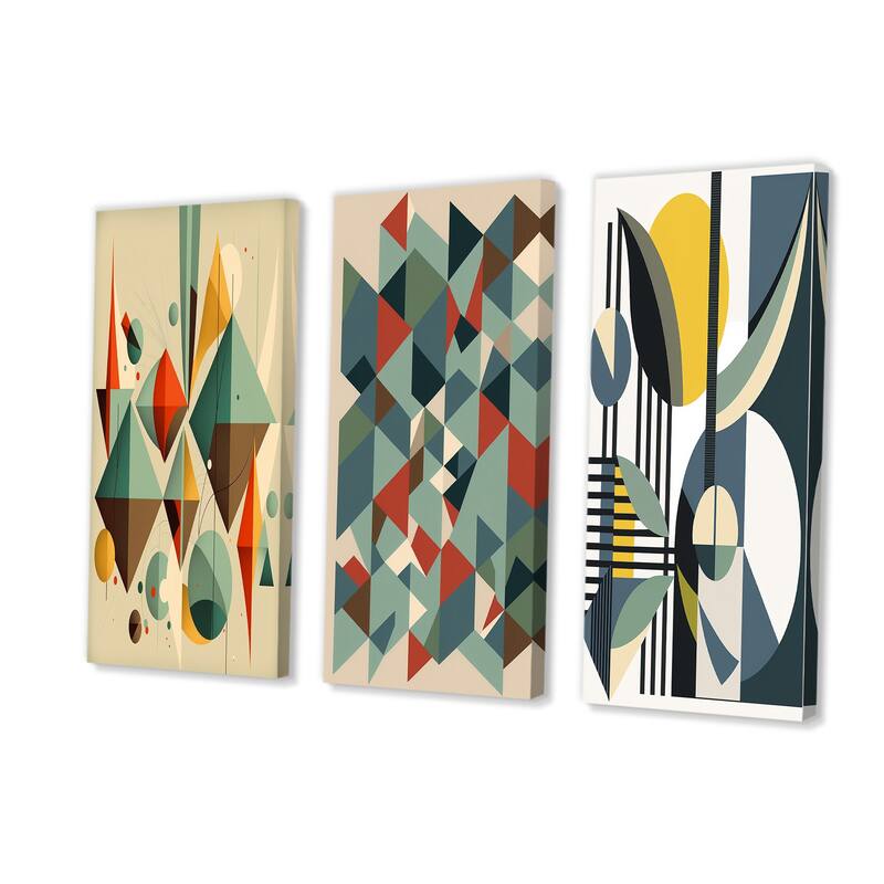 Designart "Mid-century Retro Dimensions III" Modern Midcentury Wall Art Living Room Set of 3 Pieces