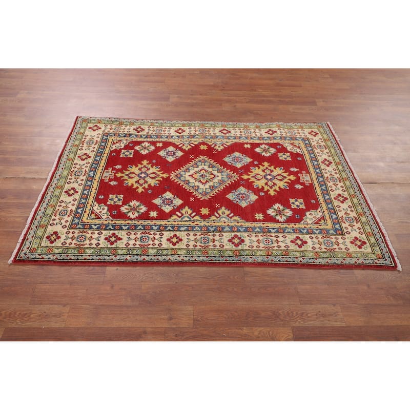Red Kazak Accent Rug Handmade Wool Carpet - 3'4" x 5'2"