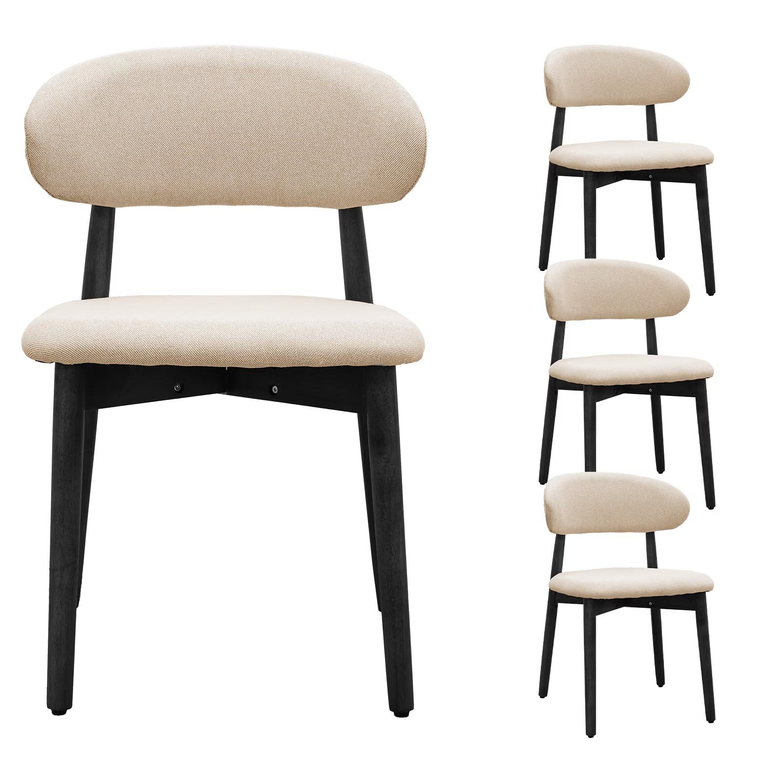 Cotton-Linen Fabric Upholstered Dining Chair with Black Solid Wood Legs, Armless Chair Set of 4 for Kitchen, Restaurant, Living