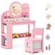 preview thumbnail 2 of 18, Costway Kids Vanity with Lights, 2 Drawers & 2-Tier Bookshelf, 3 Hooks - See Details