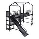 preview thumbnail 5 of 5, Metal Twin Size House Loft Bed Frame with Storage Iron Mesh Shelves, Slide, Ladder and Guardrails for Kids, Teens - Black