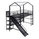 preview thumbnail 5 of 10, Playhouse Twin Size House Metal Loft Bed with Storage Iron Mesh Shelves and Slide