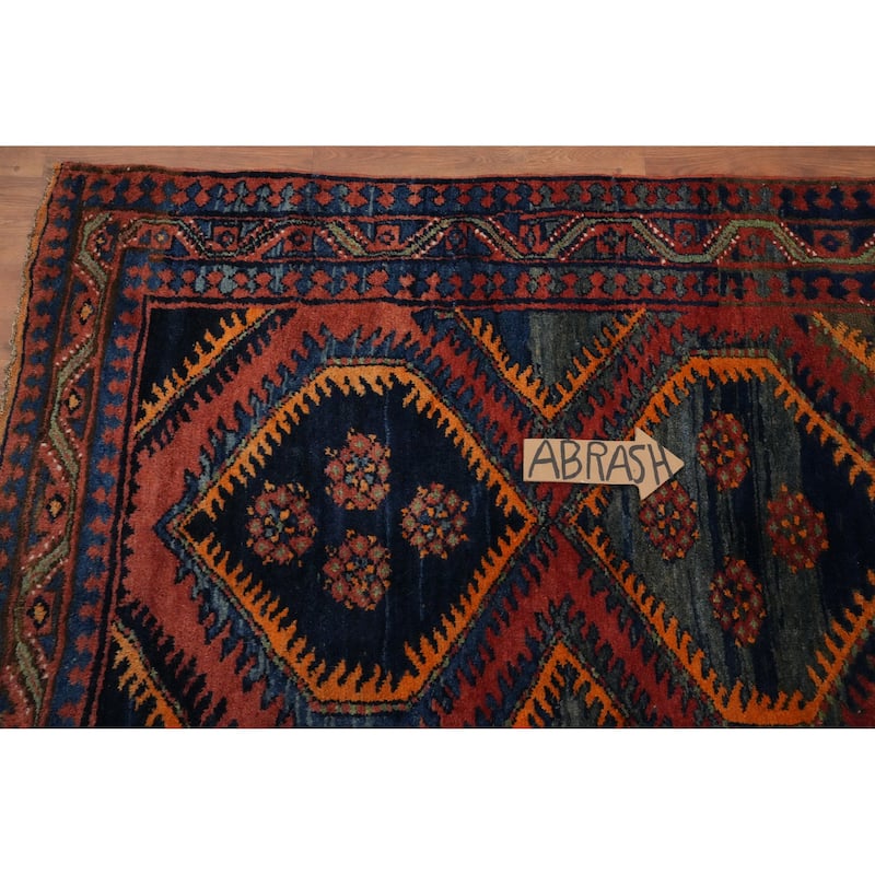Hand Knotted Oriental 100% Wool Carpet Traditional Geometric Navy Blue & Blues Sirjan Area Rug - 7' 2'' X 3' 11''