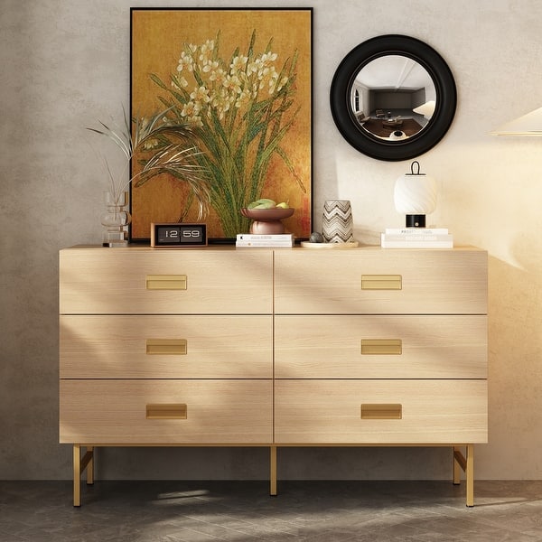 Dresser with Gold Handles - 6 Spacious Drawers for Home Organization - Bed Bath & Beyond