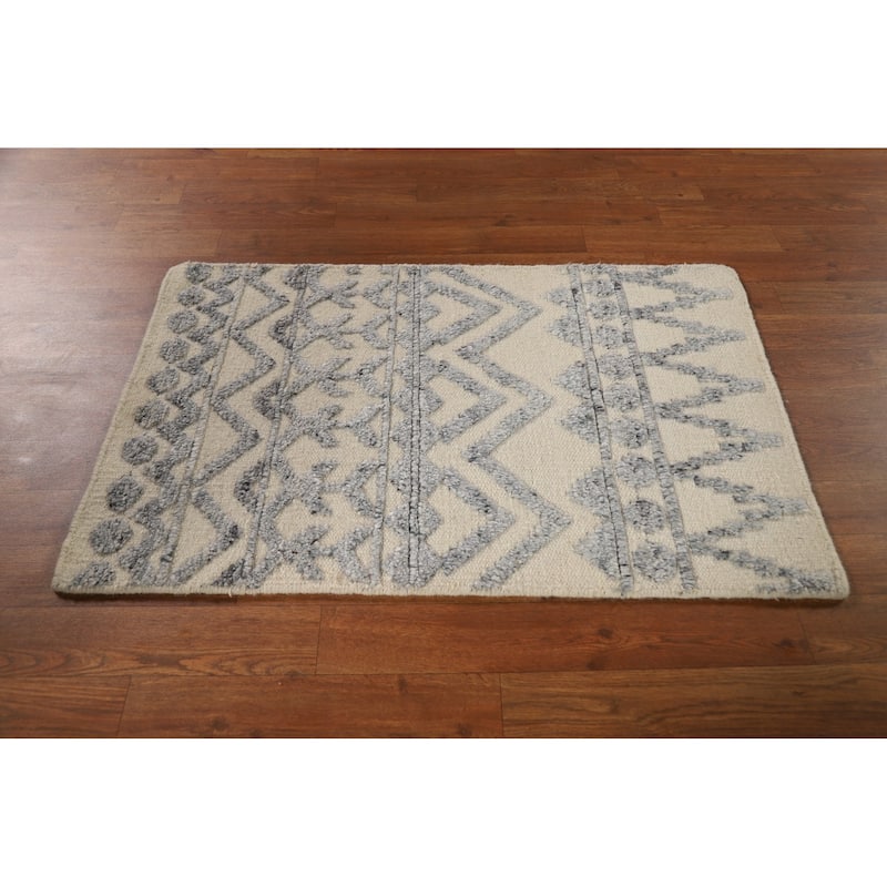 Moroccan Indian Rug Hand-Knotted Foyer Beige Wool Carpet - 2'0"x 3'0"