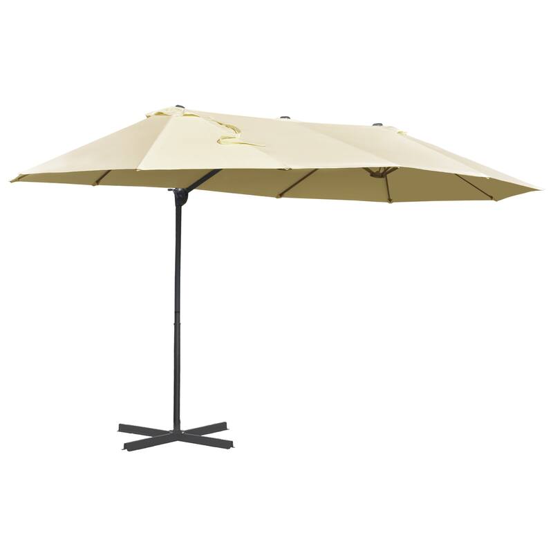 Outdoor 14ft Double-Sided Extra Large Market Umbrella with Crank, Cross Base