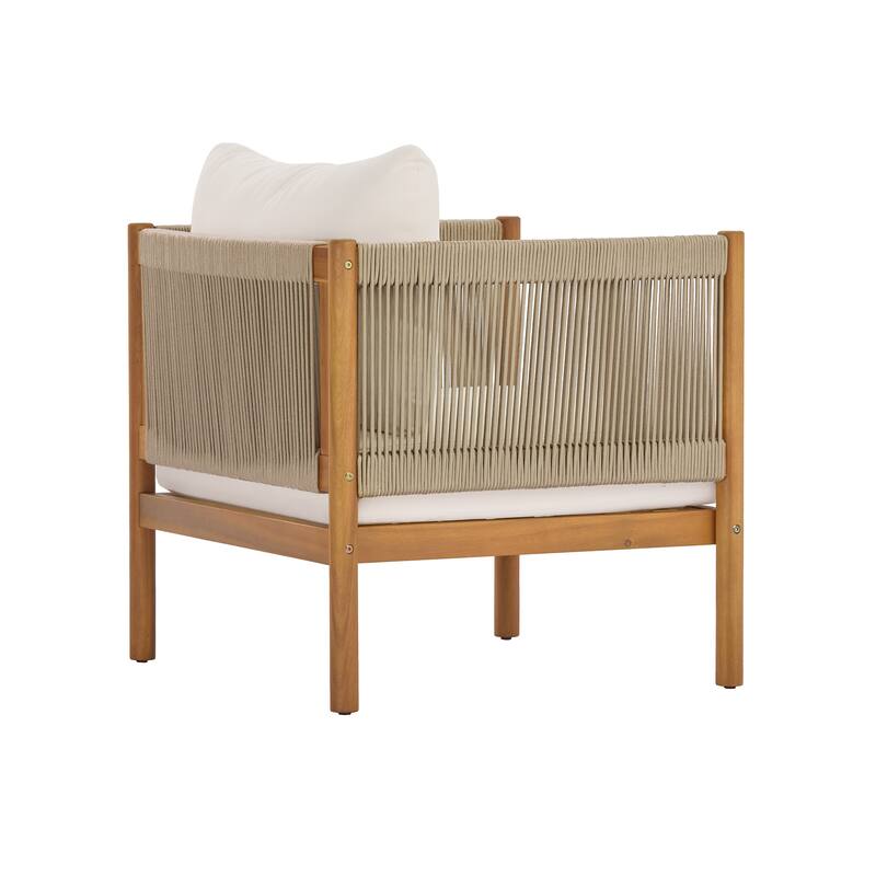 Christopher Knight Home - Outdoor Acacia Wood Club Chair with Rope Panels and Cushions