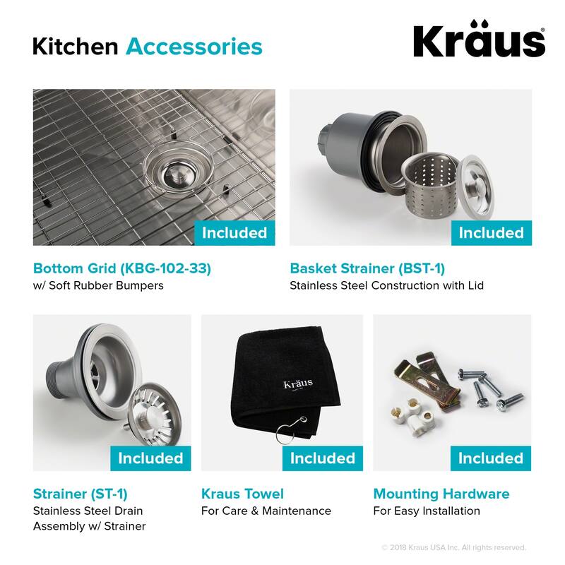 Kraus 32-3/4" Double Basin 16 Gauge Stainless Steel Kitchen Sink for