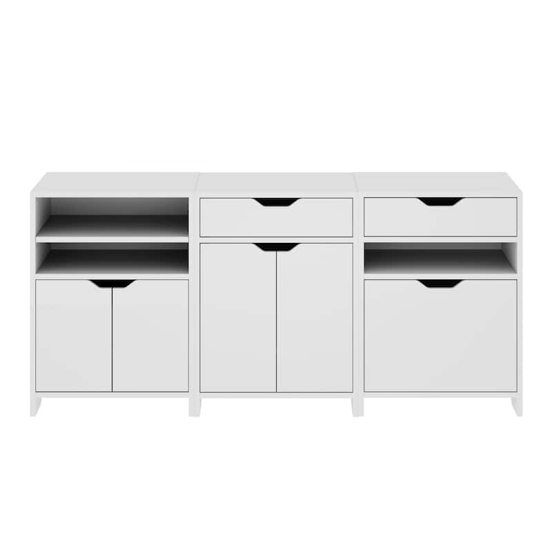 Wooden 3-Piece Storage Cabinet with Adjustable Shelves - 26.25" - White