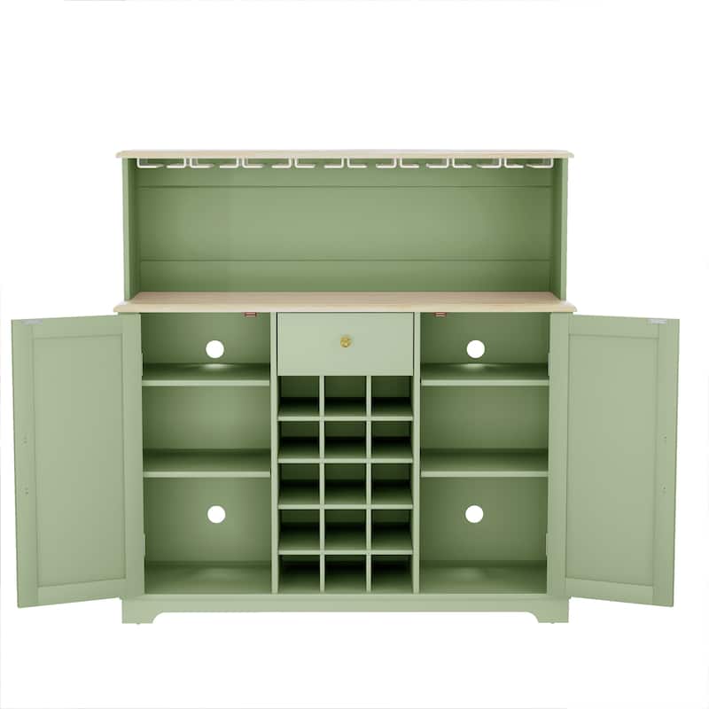 47 in. Wood Buffet Bar Cabinet with Wine Rack with granite pattern countertop