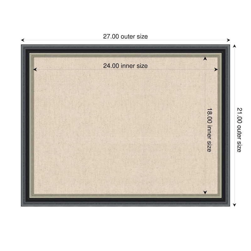 Amanti Art Framed Fabric Pinboard Natural Linen Printed Bulletin Board - Board Size 24 x 18 - Theo Black Silver