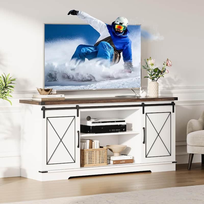 Modern Farmhouse TV Stand and Entertainment Center for TV Up to 65 Inches - N/A - Brown,White