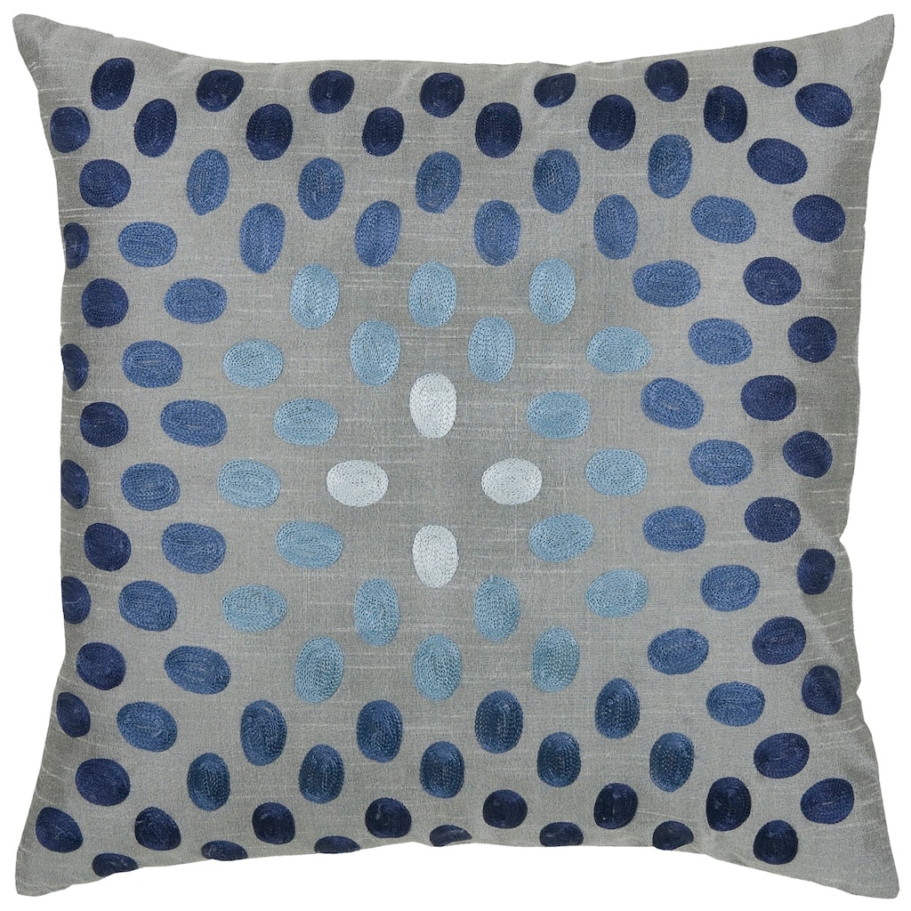 Rizzy Home Grey, Silver, and Blue Dotted Throw Pillow, 18x18