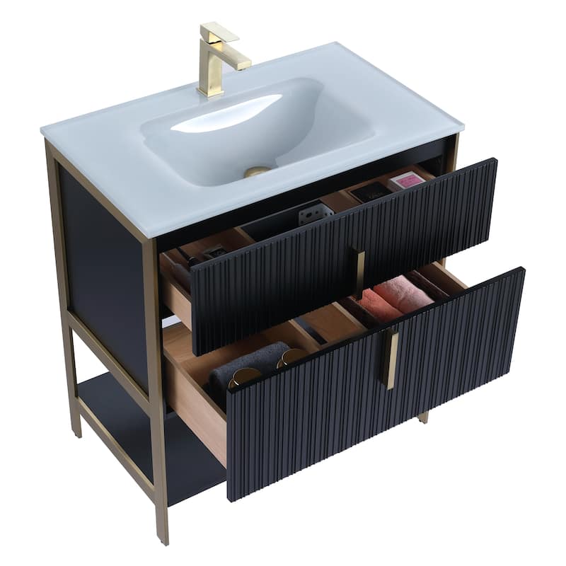 Fine Fixtures Serenity Modern Bathroom Vanity with White Glass Top