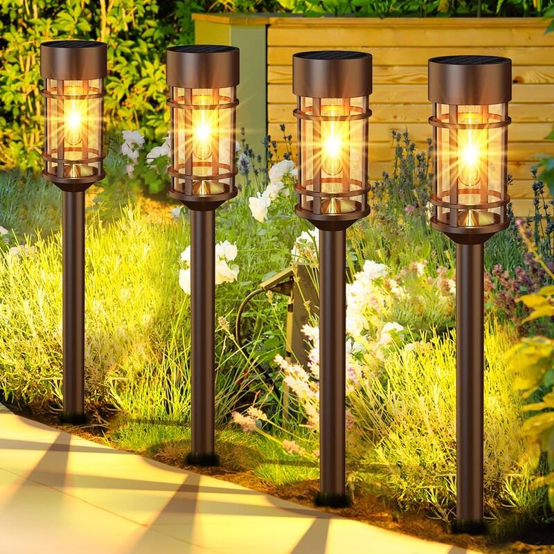 8 Pack Solar Pathway Lights Outdoor, Waterproof Solar Lights Outdoor - Brown
