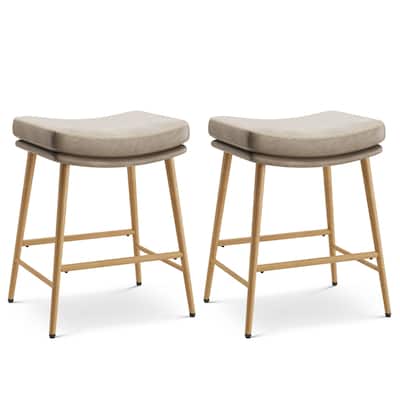 RENEWLINE Metal Bar Stools, 24 Inch Backless Counter Height Stools（Set of 2/3/4/6） with PU Leather Seat & Footrest