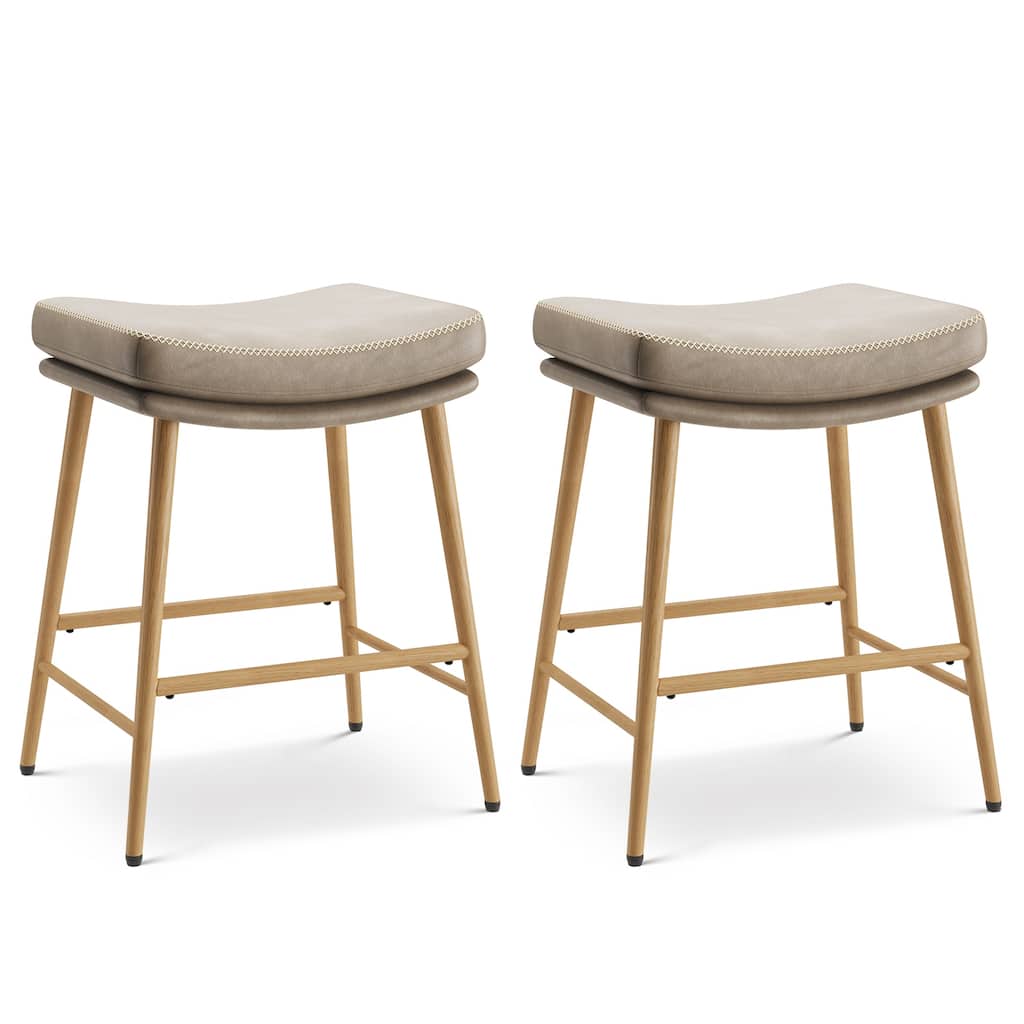 RENEWLINE Metal Bar Stools, 24 Inch Backless Counter Height Stools（Set of 2/3/4/6） with PU Leather Seat & Footrest