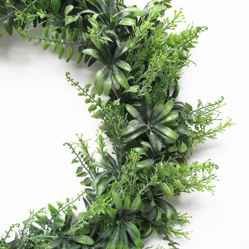 Frosted Green Artificial Flowering Fern Mix Leaf Foliage Greenery Wreath 18in
