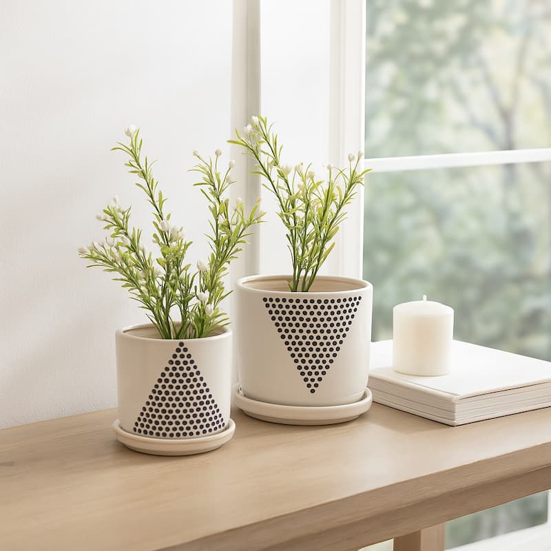 Ceramic Triangle Dots Saucer Planters Set - White, 5/6 in. - 6.0"