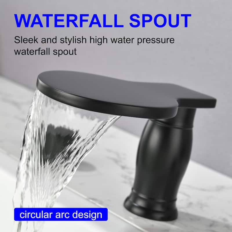 3 Holes 8 Inch Widespread Tub Faucet Waterfall Swivel Spout Bathtub Faucets with Two Handles Tub Fillers with CUPC Supply Hoses