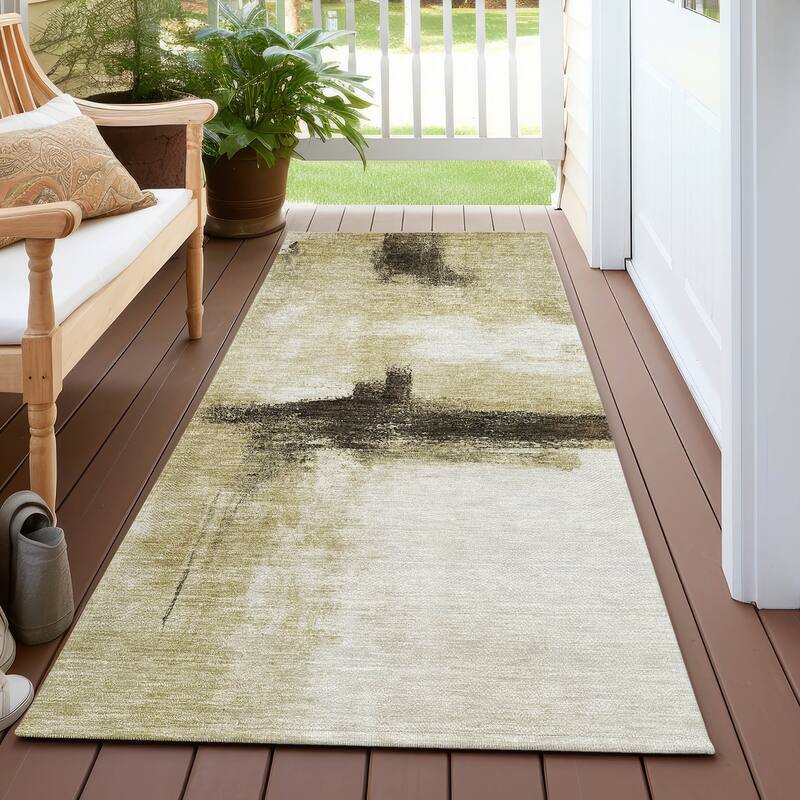 Machine Washable Indoor/ Outdoor Contemporary Abstract Chantille Rug