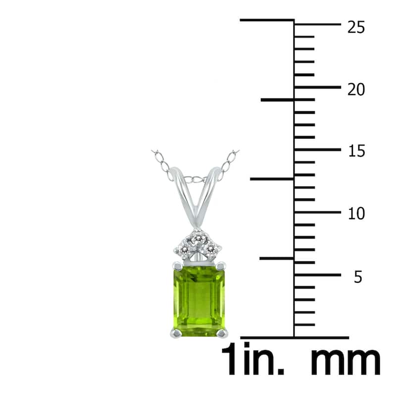 Marquee 14K White Gold 6x4MM Emerald Shaped Peridot and Diamond Pendant