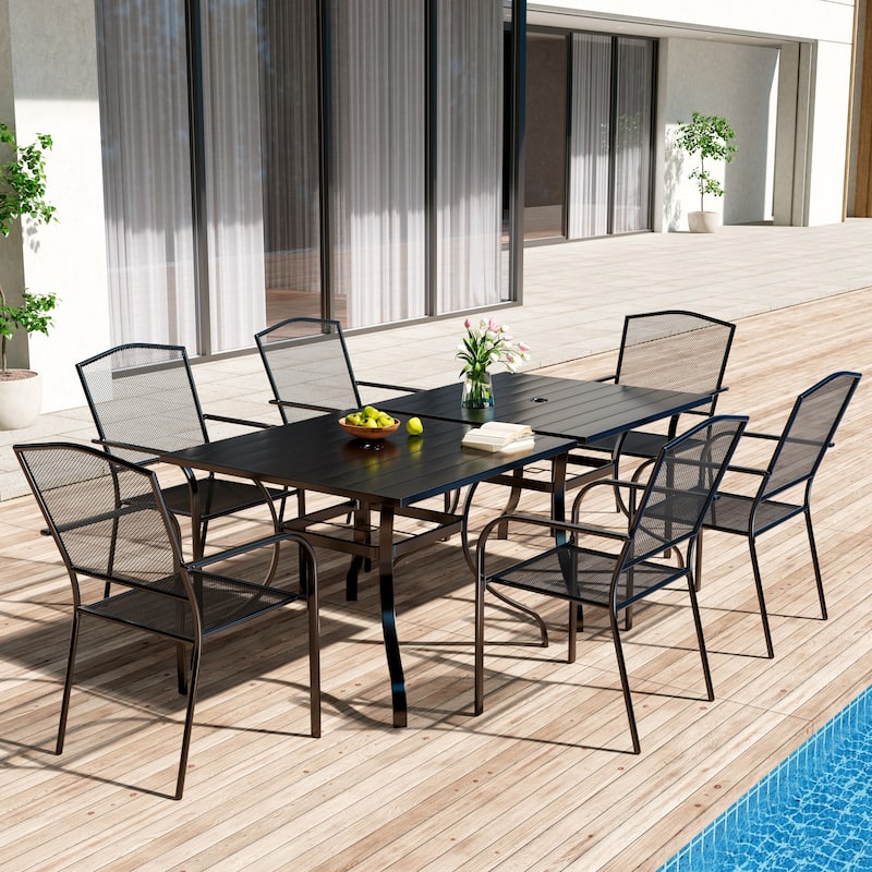 Clihome Outdoor 8 Piece Patio Dining Table Steel Mesh Chair Set