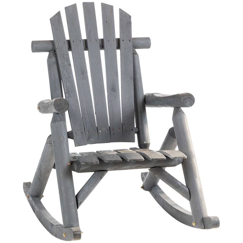 Outsuuny Adirondack Rocking Chair with Slatted Design and Oversize Back for Porch, Poolside, or Garden Lounging