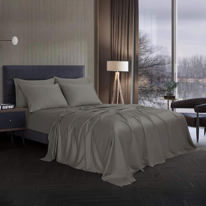 Modern Threads 6-Piece Satin Sheet Set with Deep Pocket Fitted Sheet, 4 Pillowcases, and Organizer