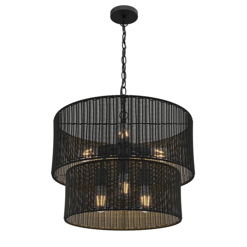 Farmhouse Matte Black Hand-Woven Rattan Craft Pendant Light