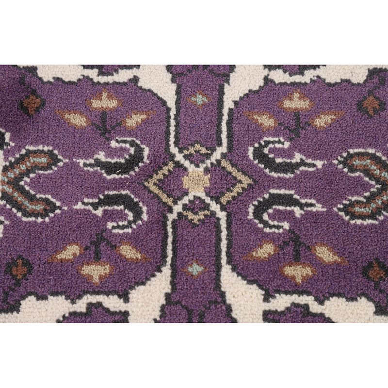 Purple & Ivory Oushak Oriental Runner Rug Handmade Wool Carpet - 2'7"x 9'7"
