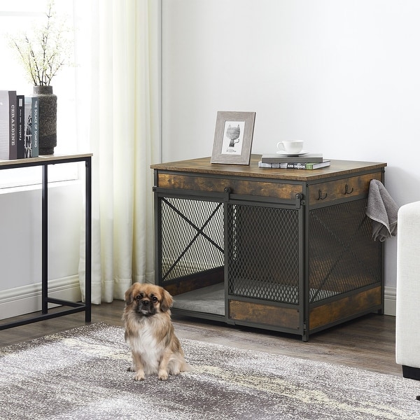 Dog Crate End Table with Cushion and Hooks Mesh Pet Kennels Bed Bath Beyond 38857275