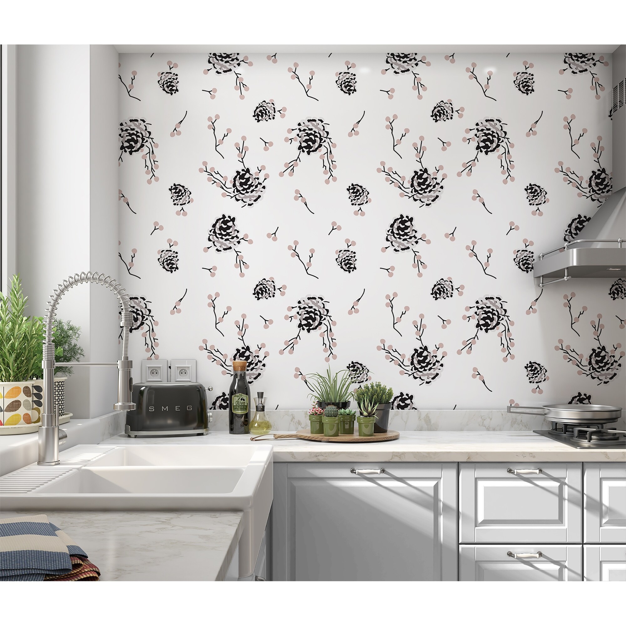 Shop Pinecone Black White Peel And Stick Wallpaper By Kavka Designs 2 X 16 Overstock 31638082