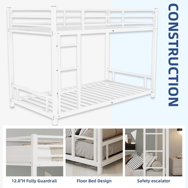 Metal Twin over Twin Bunk Bed/ Heavy-duty Sturdy Metal/ Noise Reduced/ Safety Guardrail/No Box Spring Needed