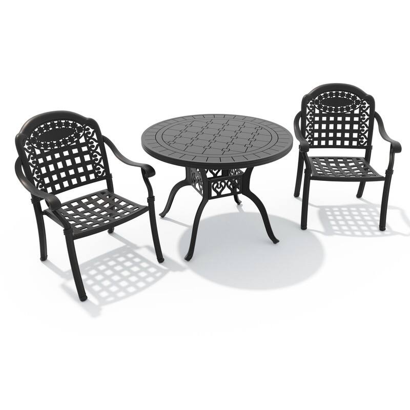 3/5 Piece Cast Aluminum Outdoor Dining Set with 39.37 in. Round Table and Seat Cushions