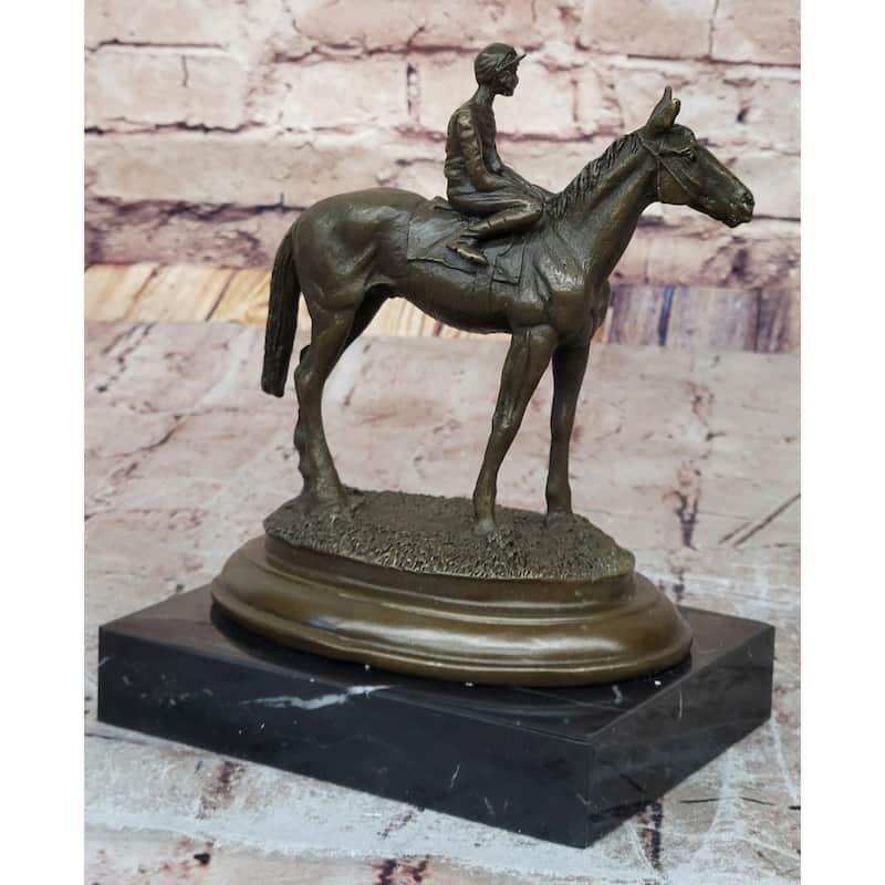 Horse Jockey Racing Equine Art Equestrian Collector Bronze Statue Sculpture Original 8 Inches X 6.5 Inches
