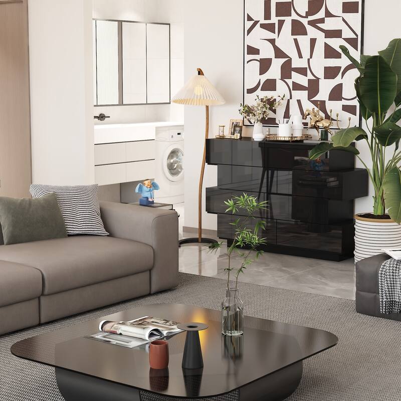 High Gloss White Eight-Drawer Dresser with Modern Design and Storage Chest