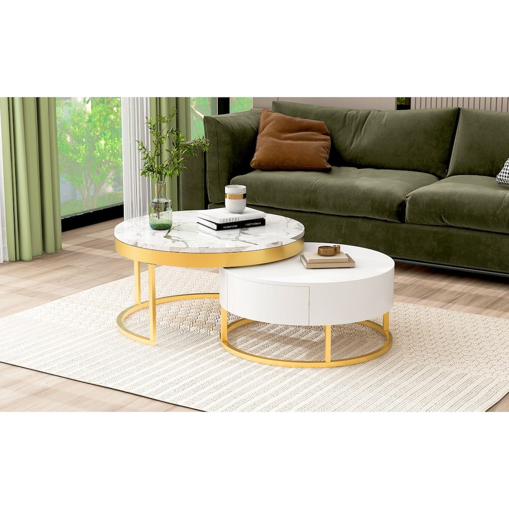 Round Nesting Coffee Table with Drawers
