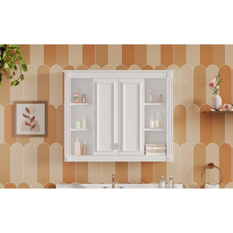 Roomfitters 36x28 Inch Medicine Cabinet, Wall Mounted Bathroom Mirror Cabinet with Adjustable Shelf & Soft-Closing Hinges, White