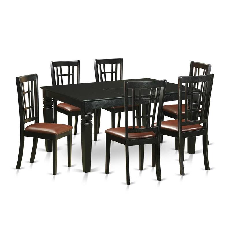 HomeStock 7-Piece Rectangle Black Finish Solid Wood Top Dining Table with 6 Chairs with Lattice Back