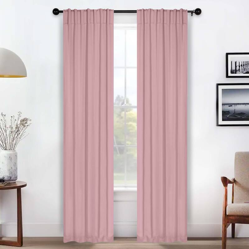 Superior Solid Machine Washable Room Darkening Curtains with Back Tabs, Set of 2