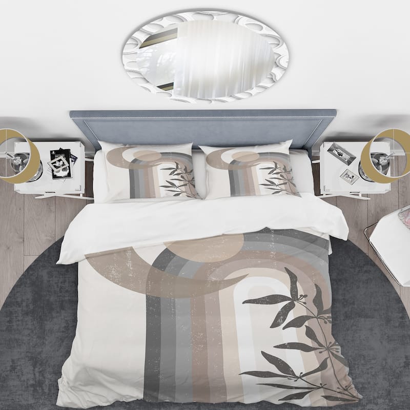 Designart 'Abstract Sun and Moon In Gray and Blue' Modern Duvet Cover Set
