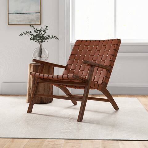 Katarina Organic Modern Full Grain Leather Cognac Tan Accent Armchair