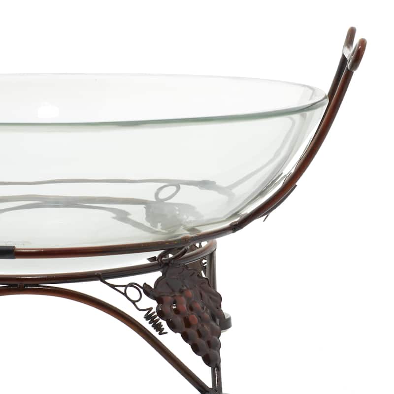 Tempered Glass Kitchen Serving Bowl with Copper Metal Grapes Base - Clear - Roche River Decor