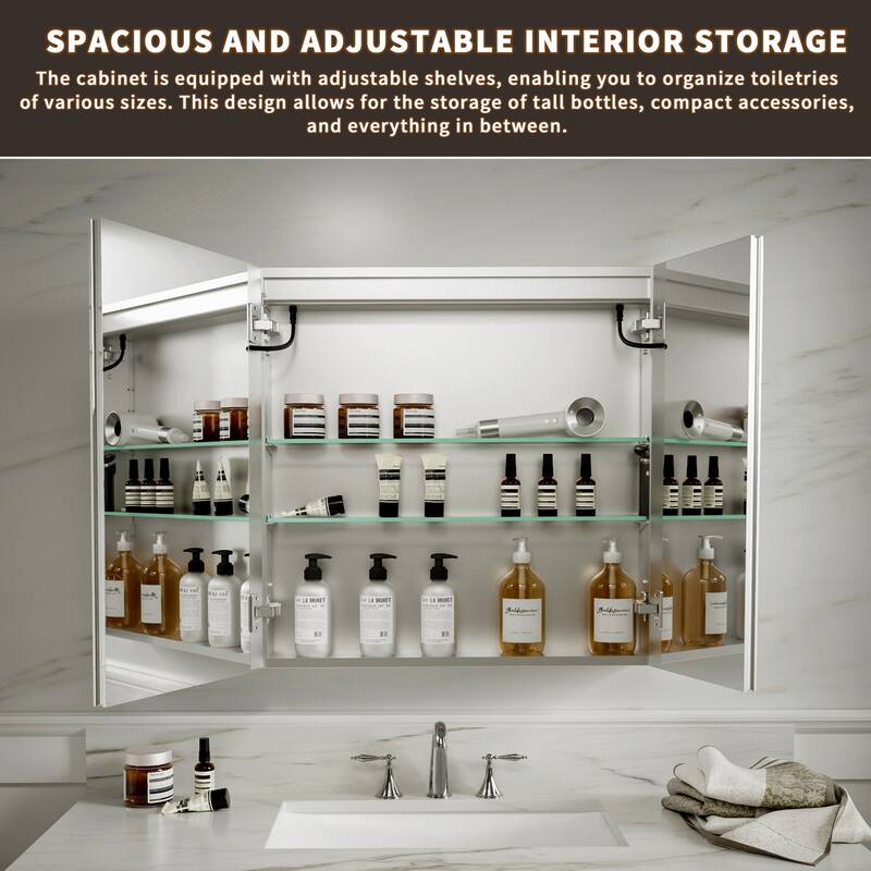 Modland 24"-30"W x 30"H LED Bathroom Medicine Cabinet with Mirror Anti-Fog,Surface or Recessed Mount