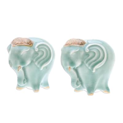 Novica Handmade Calm Elephants In Green Celadon Ceramic Salt And Pepper Shakers (Pair)