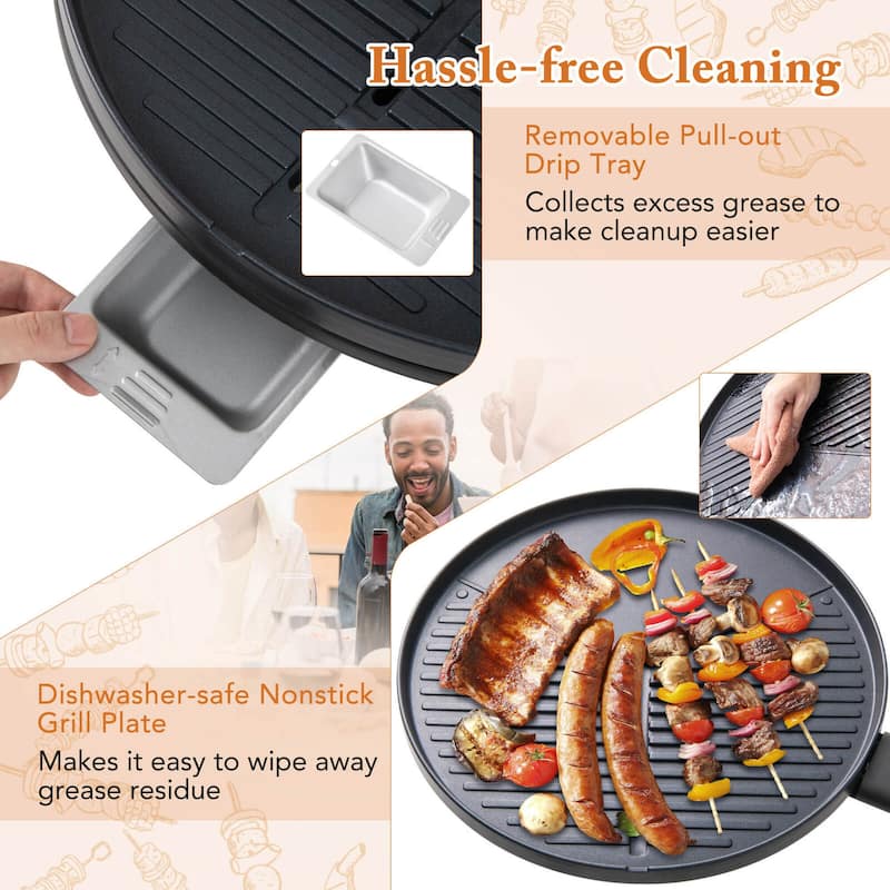 Costway Electric BBQ Grill 1350W Non-stick 4 Temperature Setting
